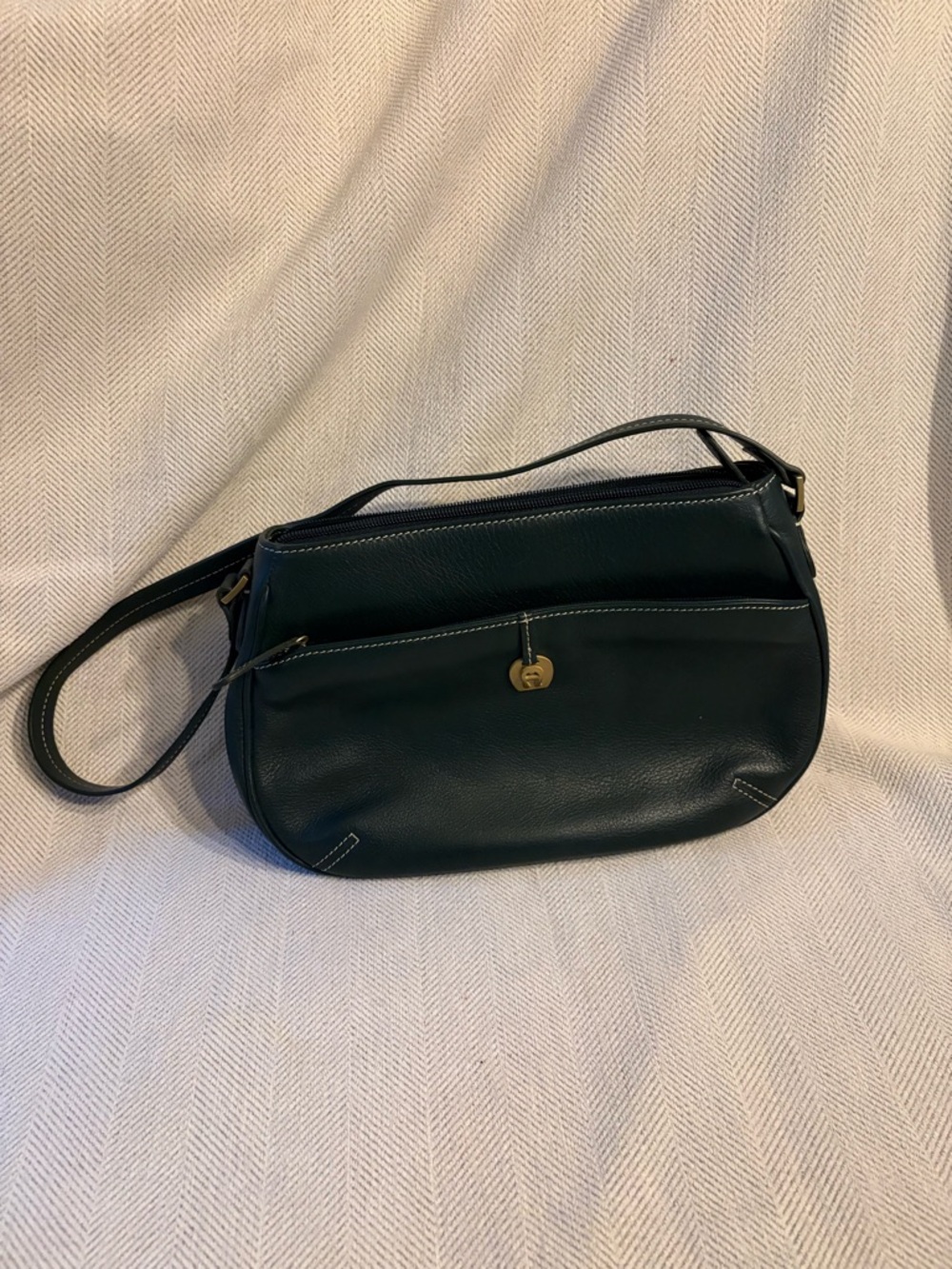 Etienne Aigner Dark Green Leather Shoulder Bag with Gold Hardware